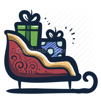 sleigh, santa, claus, present, box, delivery, presents, transportation