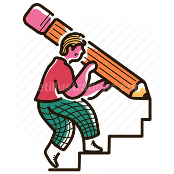 draw, pencil, man, stairs, promotion, workflow, tool, tools