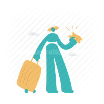 ticket, luggage, baggage, hat