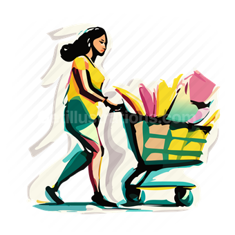 commerce, shopping, shop, store, groceries, cart, woman, people, person