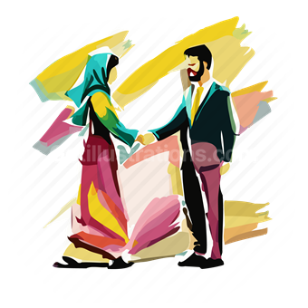 man, woman, people, greeting, handshake, scarf, person, couple