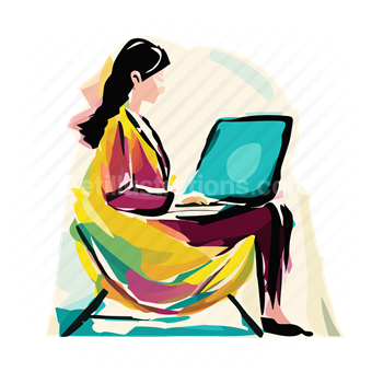 woman, people, person, laptop, computer, electronic, device, chair