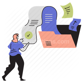 file, folder, files, document, paper, page, confirm, checkmark, woman