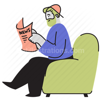 man, read, reading, newspaper, news, armchair, home, people