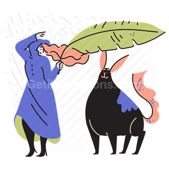 rain, raining, storm, umbrella, leaf, protection, creature, animal, wildlife