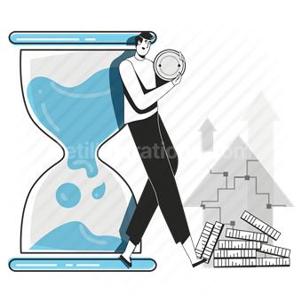 deadline, hourglass, man, timer, savings, investment
