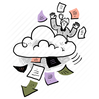 cloud, archive, storage, document, paper, page, arrow