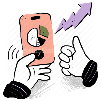mobile, app, smartphone, increase, arrow, up, hand, checkmark, confirm