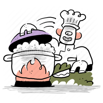 robot, robotic, chef, cooking, cook, pot, knife, gastronomy