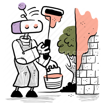 robot, robotic, paint, repair, maintenance, wall, roller brush, bucket, tree