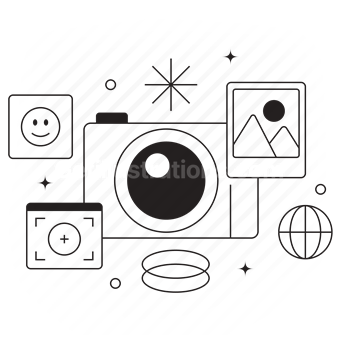 media, photo, photography, camera, image, picture, lens, emoji, emoticon