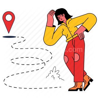 route, destination, marker, pin, gps, map, woman, people