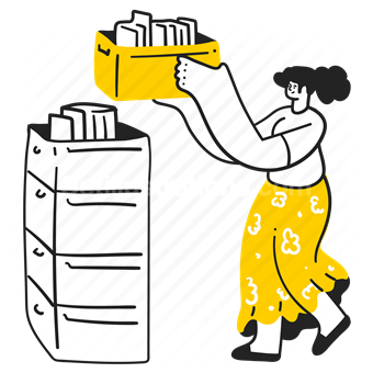 filing, archive, storage, sort, folder, file, woman