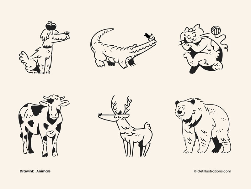 Drawink Animal illustrations pack showcase image