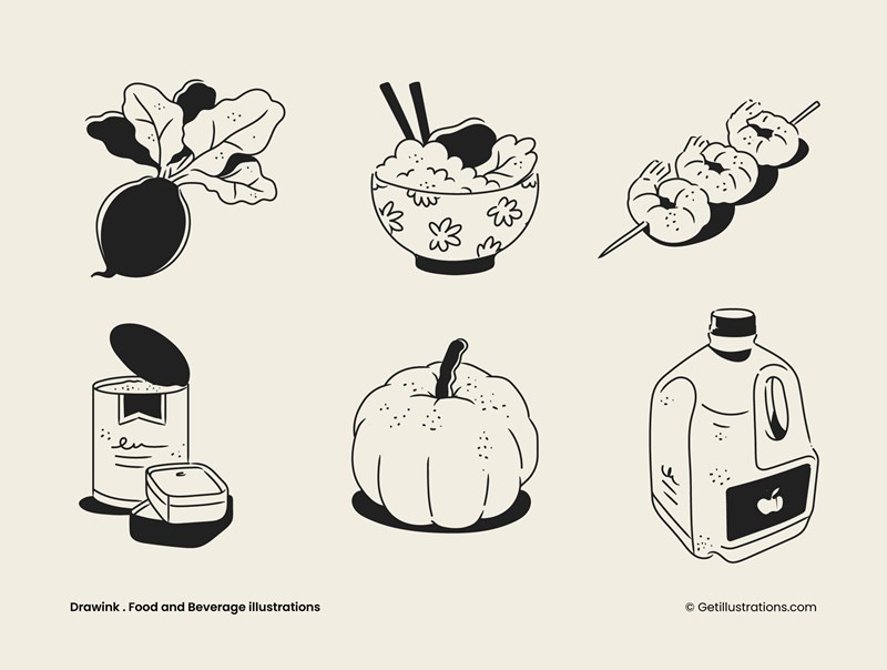 Drawink Food and Beverage illustrations pack showcase image