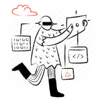 Developer, coding and technology outline vector illustration